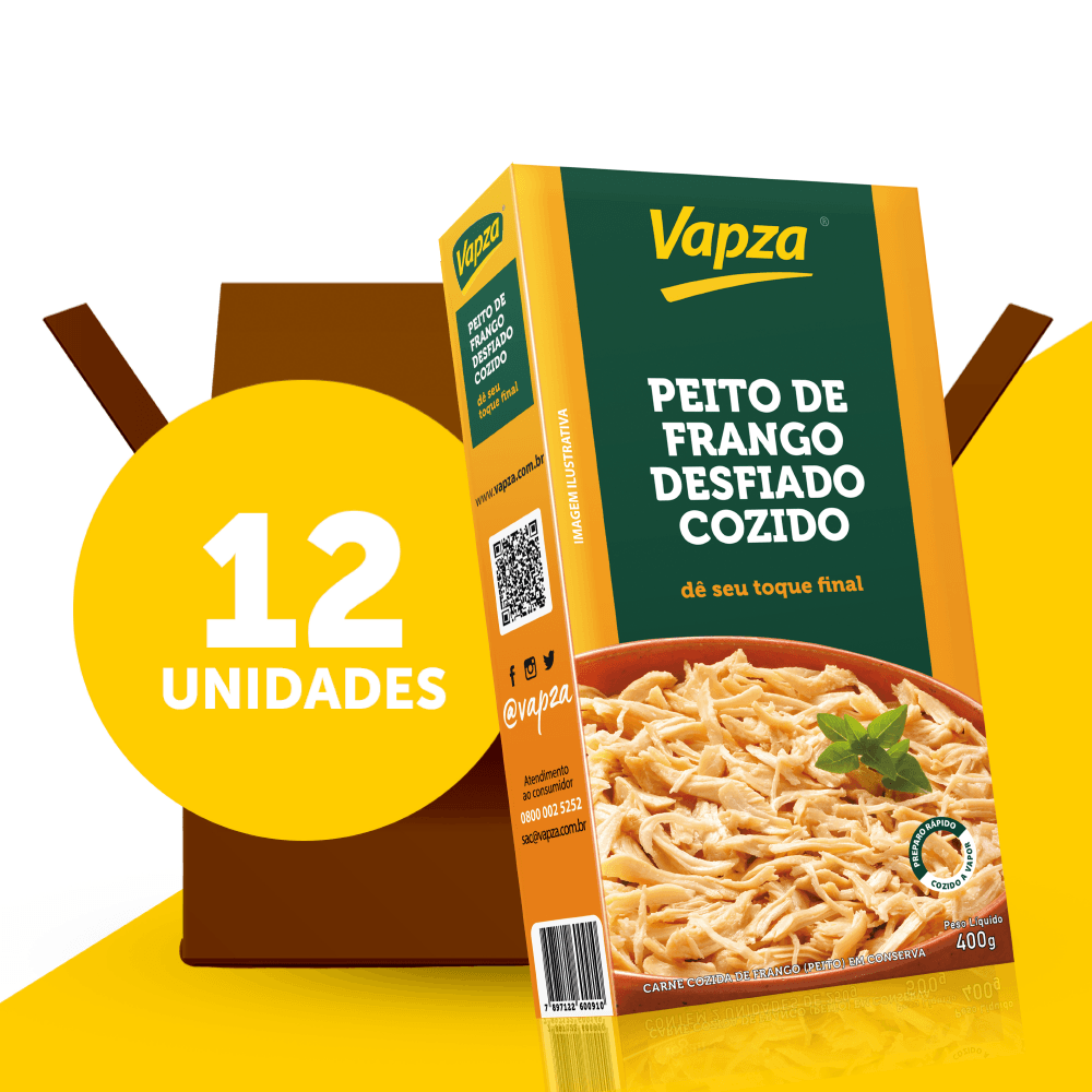 Kit 12 Peitos de Frango Desfiado Cozido 400G Vapza - Vapza :: Alimentos  Embalados a Vácuo!